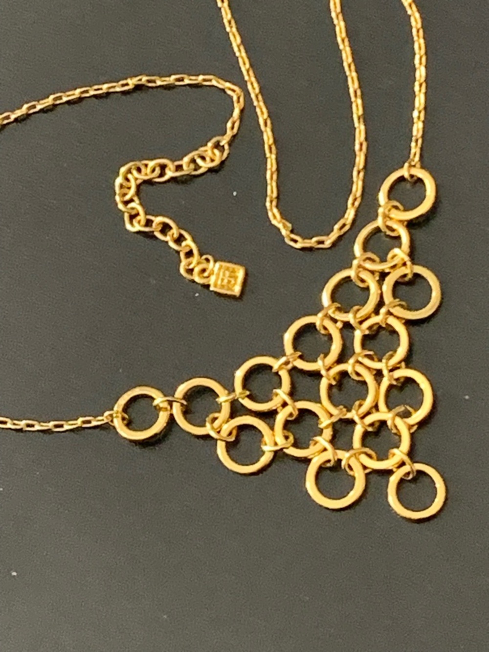 Talbots Gold Tone Linked Open Circle Bib Statement Necklace  / 16.5” to 19"